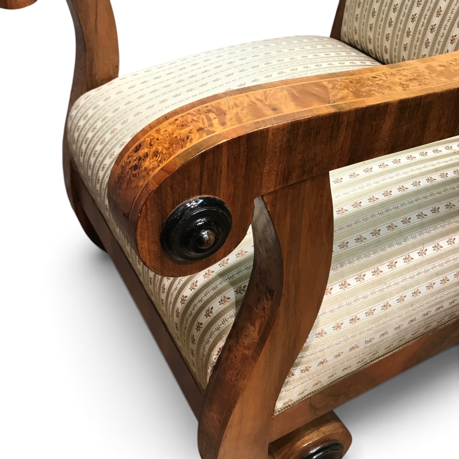 Pair of Tall-Back Biedermeier Armchairs with Floral Marquetry- detail of the armrests- Styylish