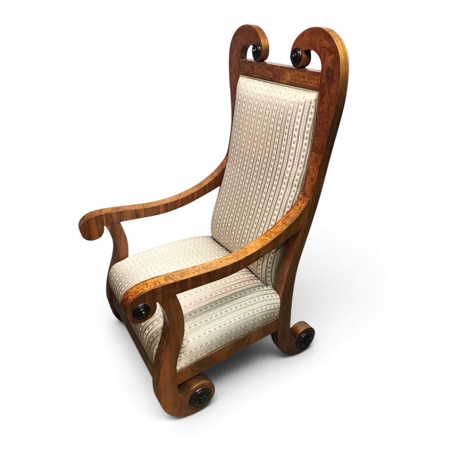 Pair of Tall-Back Biedermeier Armchairs with Floral Marquetry- three-quarter-view- left- Styylish