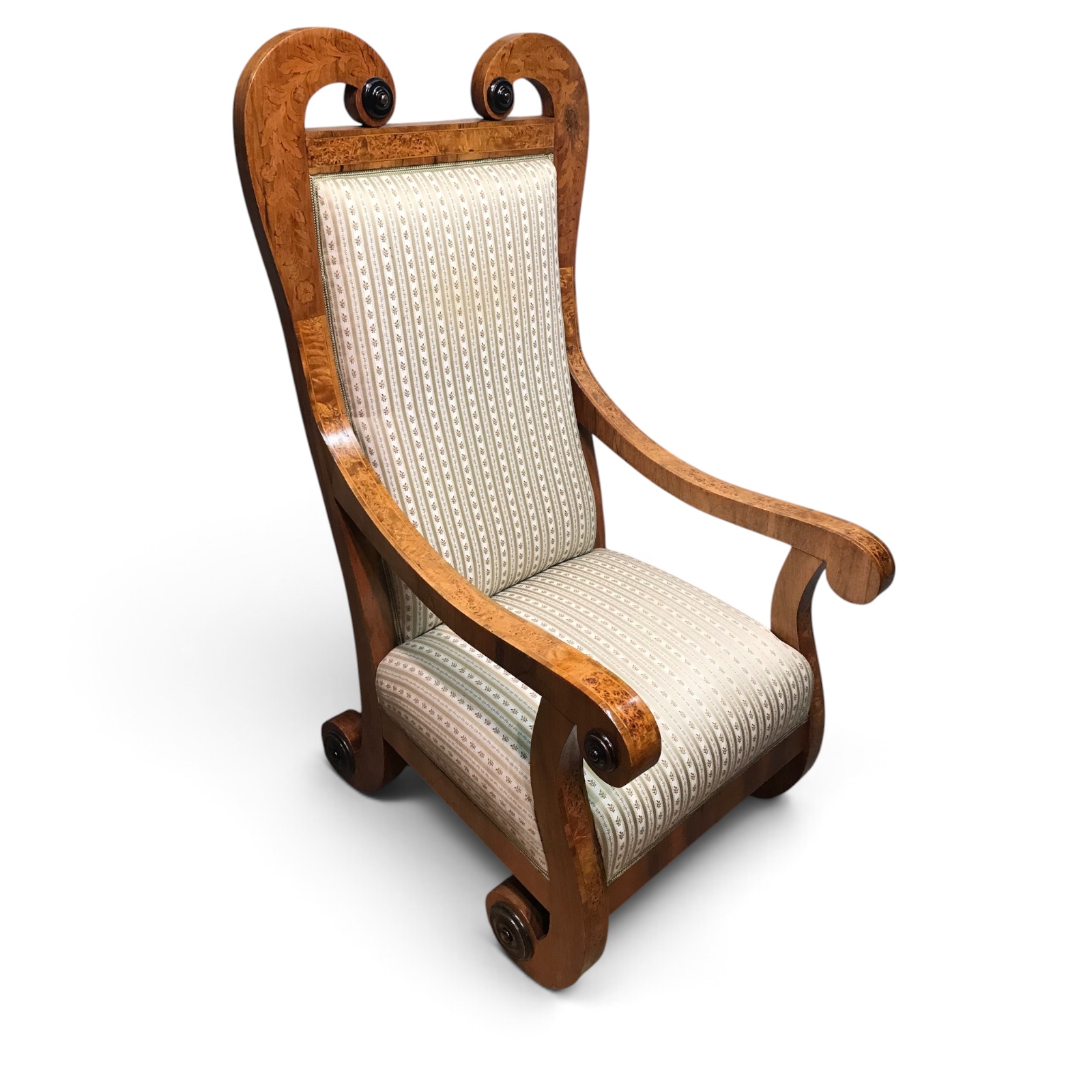 Pair of Tall-Back Biedermeier Armchairs with Floral Marquetry- three-quarter-view- right- Styylish