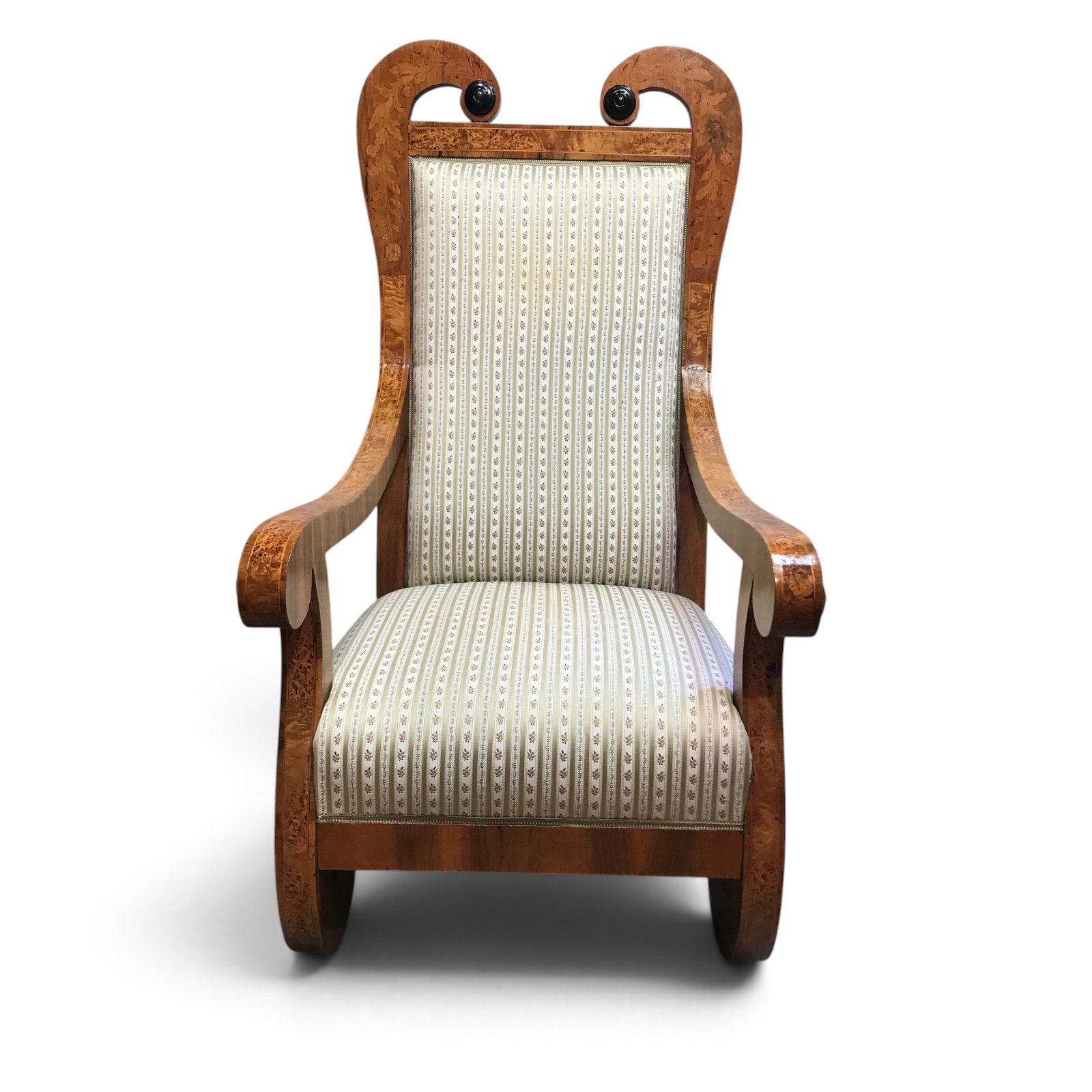 Pair of Tall-Back Biedermeier Armchairs with Floral Marquetry- front-view of one chair- Styylish