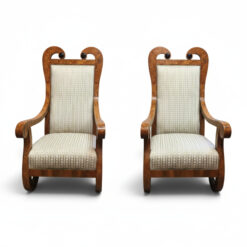 Pair of Tall-Back Biedermeier Armchairs with Floral Marquetry- Styylish