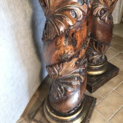 Alternative view of Pair of Antique Baroque Carved and Gilt Solomonic Columns, 18th century