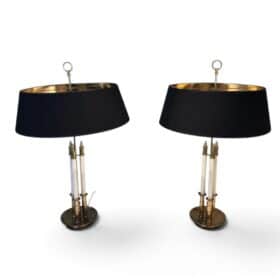 Pair of French Adjustable Table Lamps, Brass White Lacquer, Circa 1940