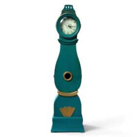 Antique Swedish Mora Clock, Turquoise and Gold, Circa 1820-1850