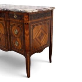 18th Century French Transition Marquetry Chest of Drawers with Marble Top