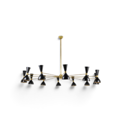 Italian Diabolo Chandelier in Black Metal and Patinated Brass - Styylish