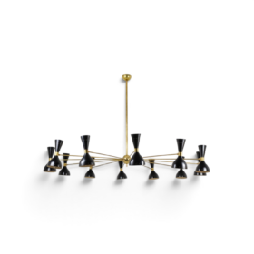 Italian Diabolo Chandelier in Black Metal and Patinated Brass