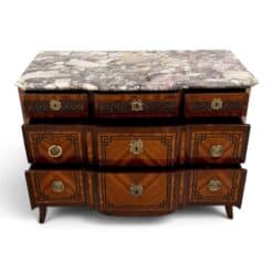 18th Century French Transition Marquetry Chest of Drawers with Marble Top- with open drawers- Styylish