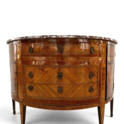 18th Century French Louis XVI Demilune Marquetry Commode with Marble Top- front view- Styylish