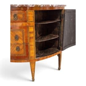18th Century French Louis XVI Demilune Marquetry Commode with Marble Top