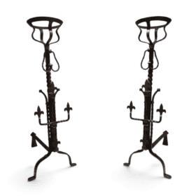 French Gothic Revival Landiers with Fleur-de-Lys