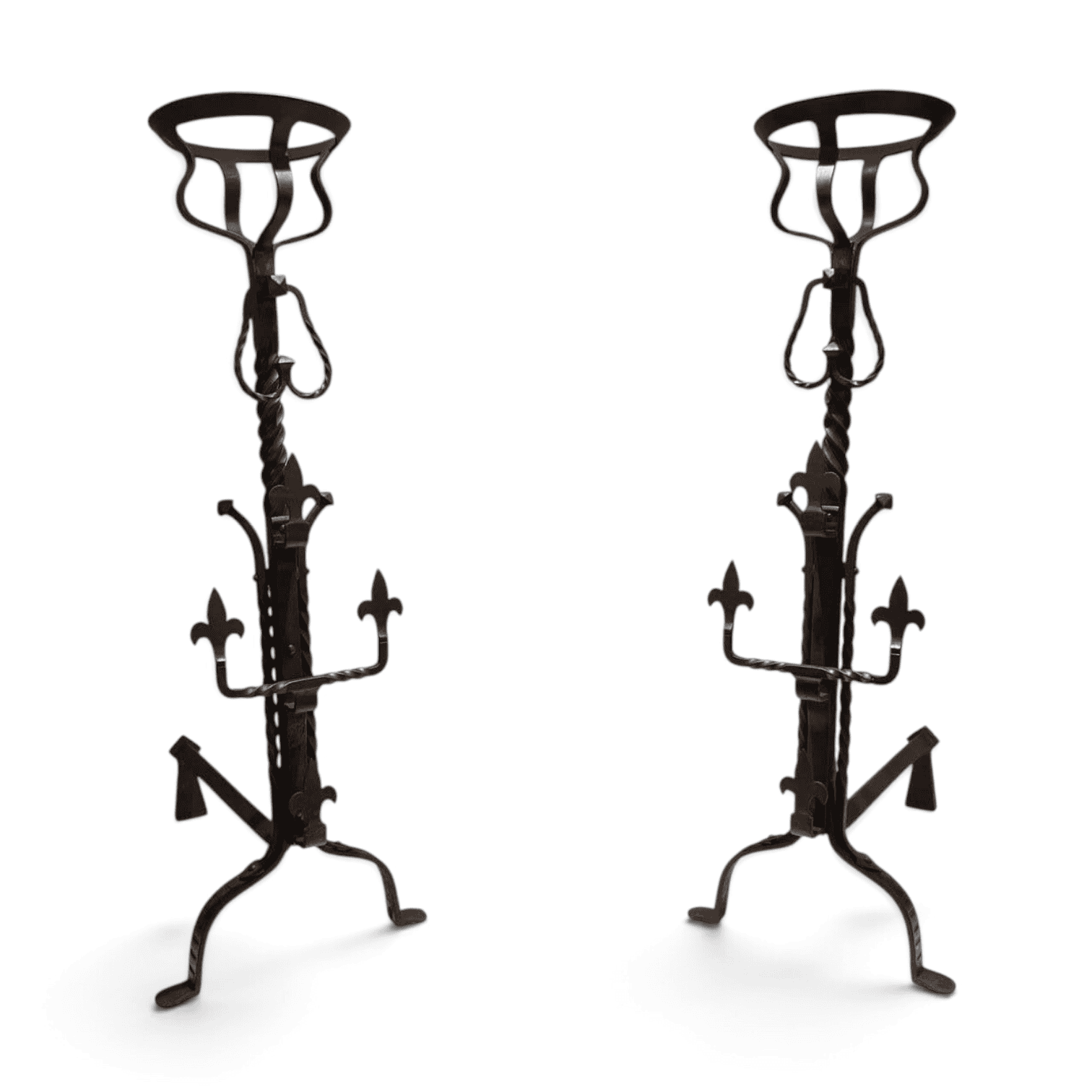French Gothic Revival Landiers with Fleur-de-Lys - Styylish
