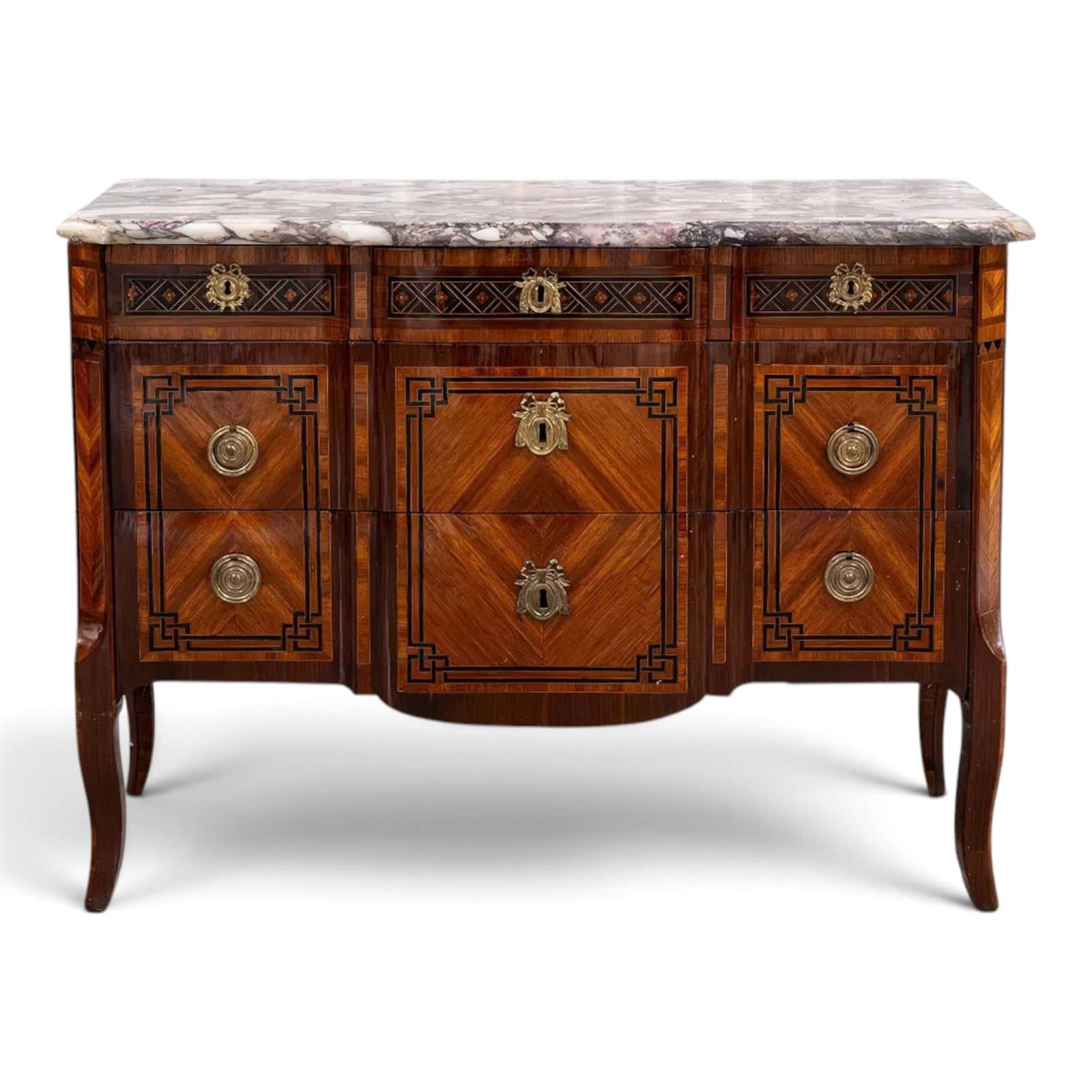 18th Century French Transition Marquetry Chest of Drawers with Marble Top- Styylish