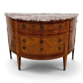 18th Century French Louis XVI Demilune Marquetry Commode with Marble Top