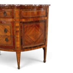 18th Century French Louis XVI Demilune Marquetry Commode with Marble Top- right side- Styylish