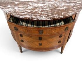 18th Century French Louis XVI Demilune Marquetry Commode with Marble Top