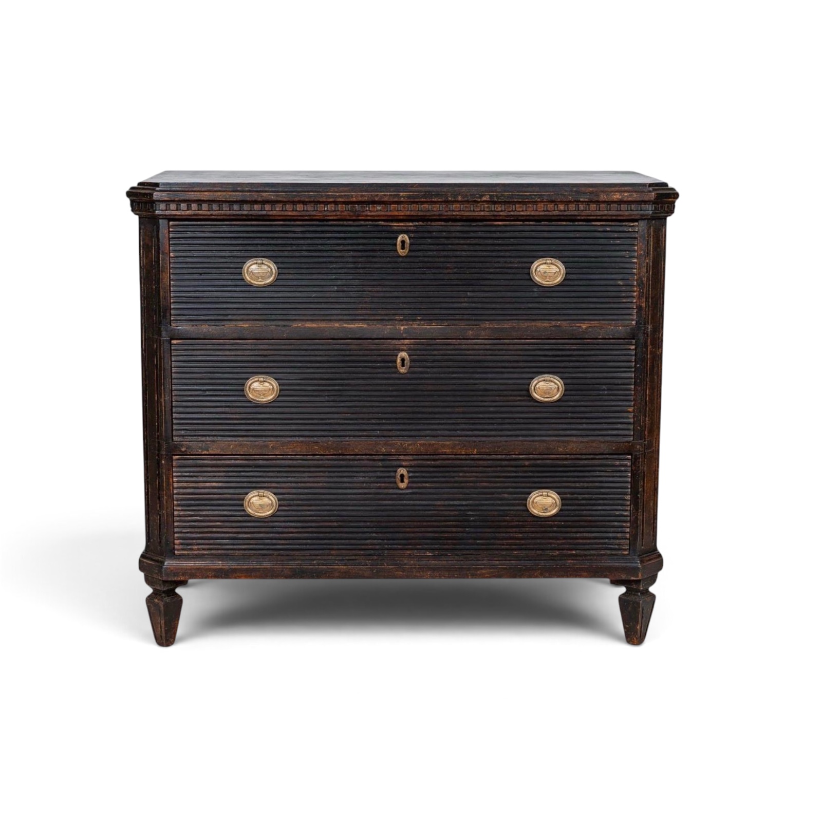 Antique Swedish Gustavian Black Painted Chest of Drawers- Styylish