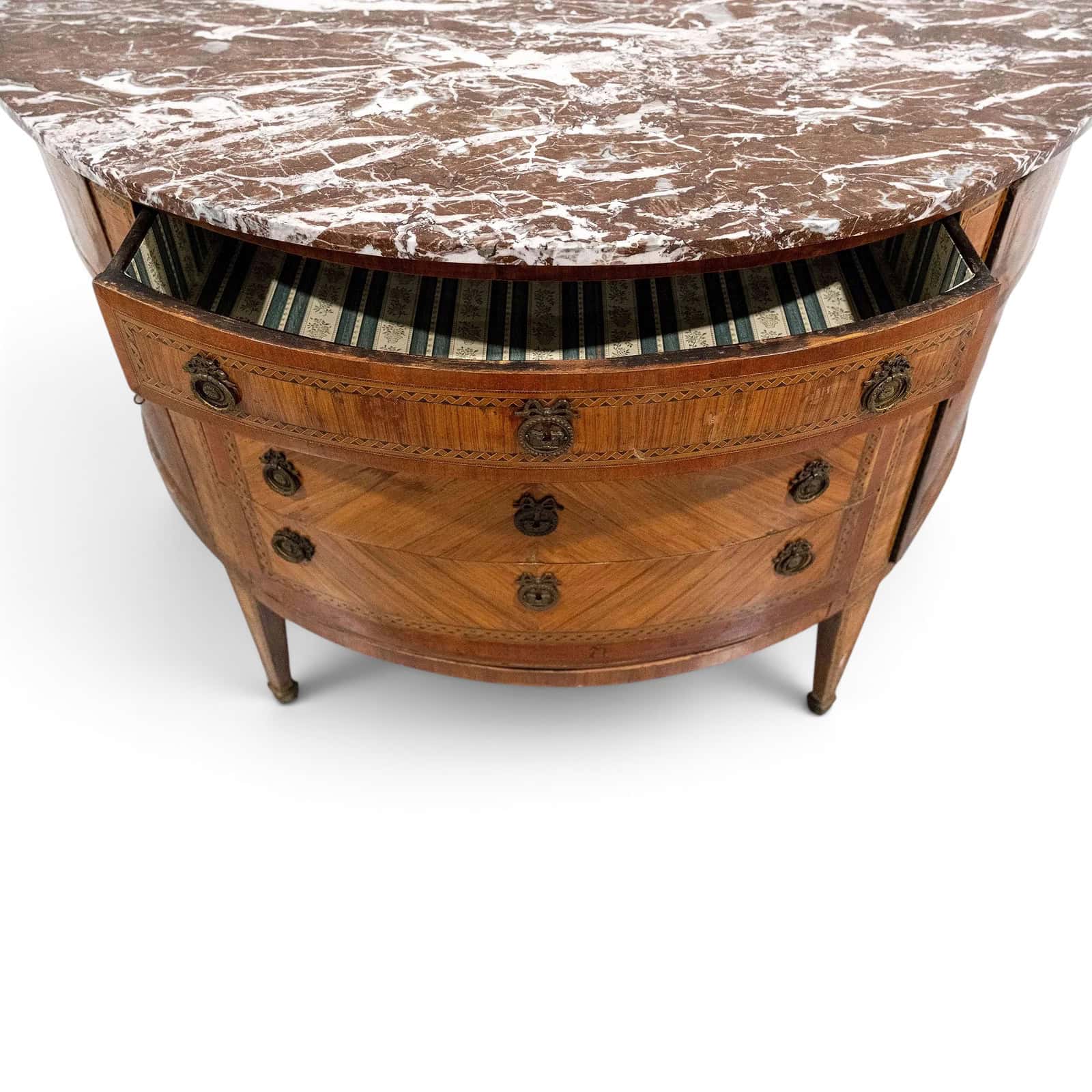 18th Century French Louis XVI Demilune Marquetry Commode with Marble Top- view from above- Styylish