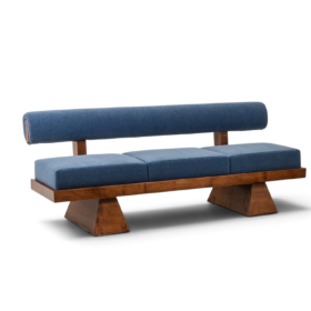 Contemporary 3-Seater Bench in Light Ash and Mohair Velvet