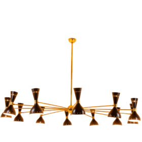 Italian Diabolo Chandelier in Black Metal and Patinated Brass