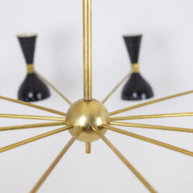 Italian Diabolo Chandelier in Black Metal and Patinated Brass