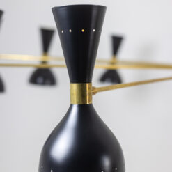 Italian Diabolo Chandelier in Black Metal and Patinated Brass - Bulb Side View Three - Styylish