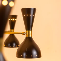 Italian Diabolo Chandelier in Black Metal and Patinated Brass - Bulb Side View Two - Styylish