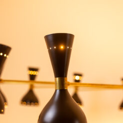 Italian Diabolo Chandelier in Black Metal and Patinated Brass - Bulb Side View - Styylish