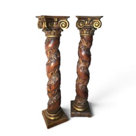 Pair of Antique Baroque Carved and Gilt Solomonic Columns, 18th century