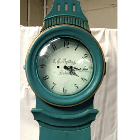 Antique Swedish Mora Clock, Turquoise and Gold, Circa 1820-1850