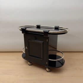 Art Deco Bar Cart, Black Lacquer, France, circa 1930