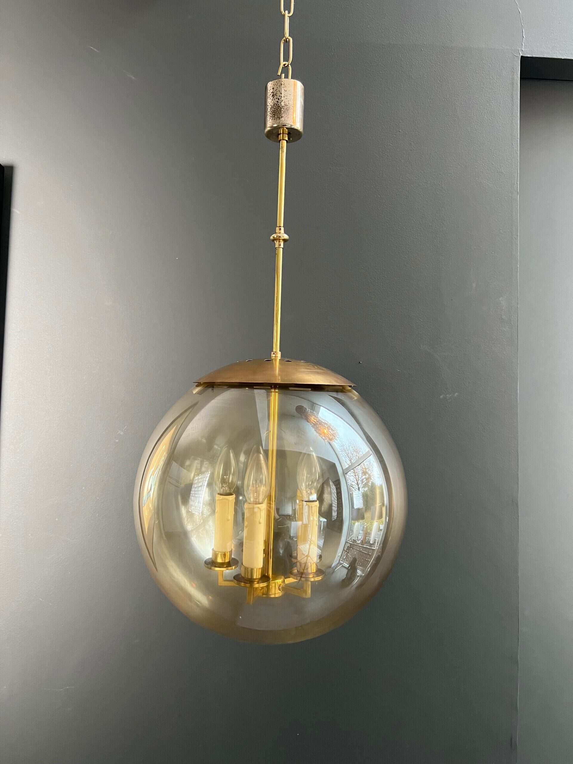 1970s Smoked Glass Globe Pendant Light - Side View - Styylish