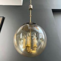 1970s Smoked Glass Globe Pendant Light - Bottom View - Styylish