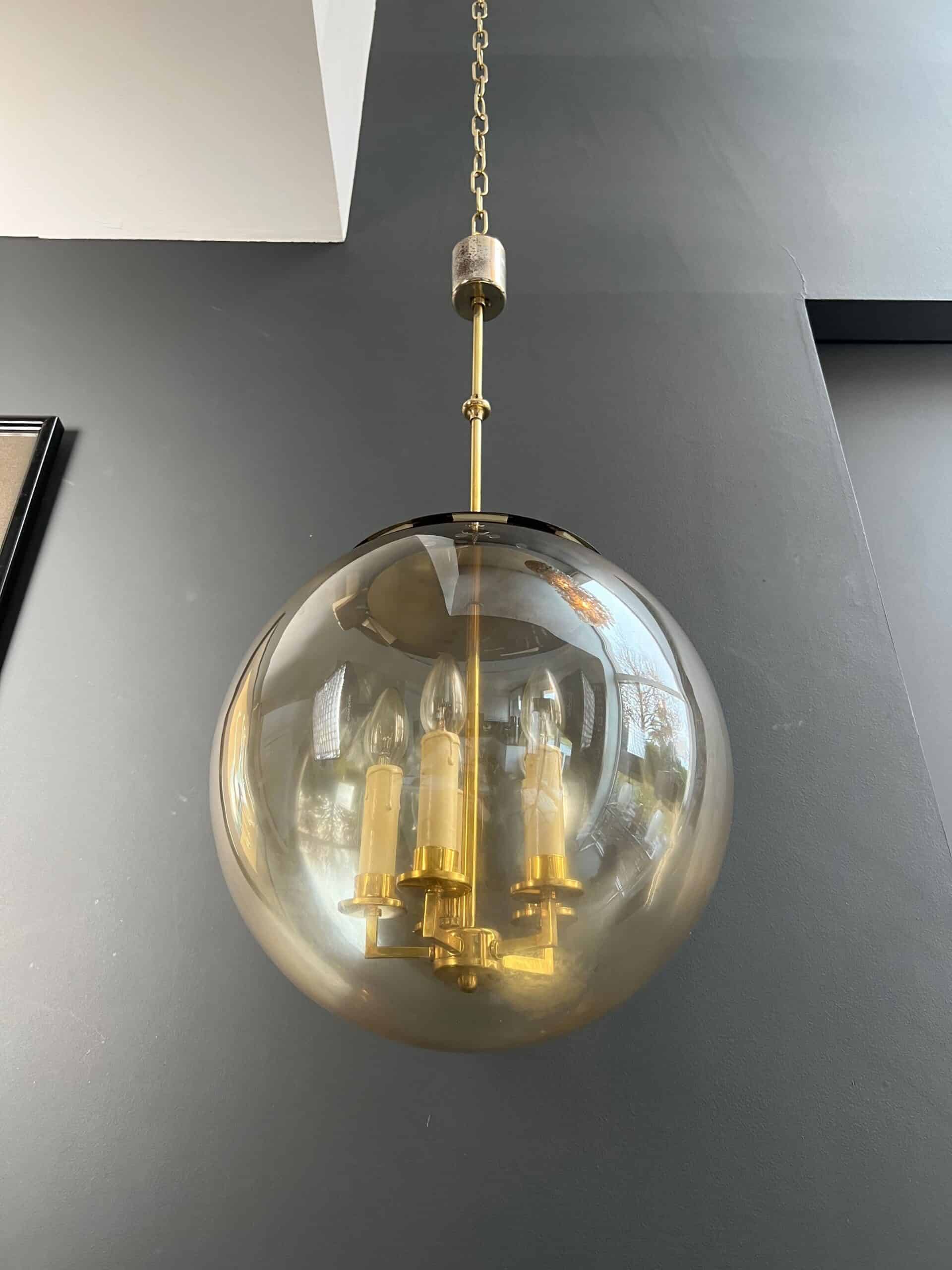 1970s Smoked Glass Globe Pendant Light - Bottom View - Styylish
