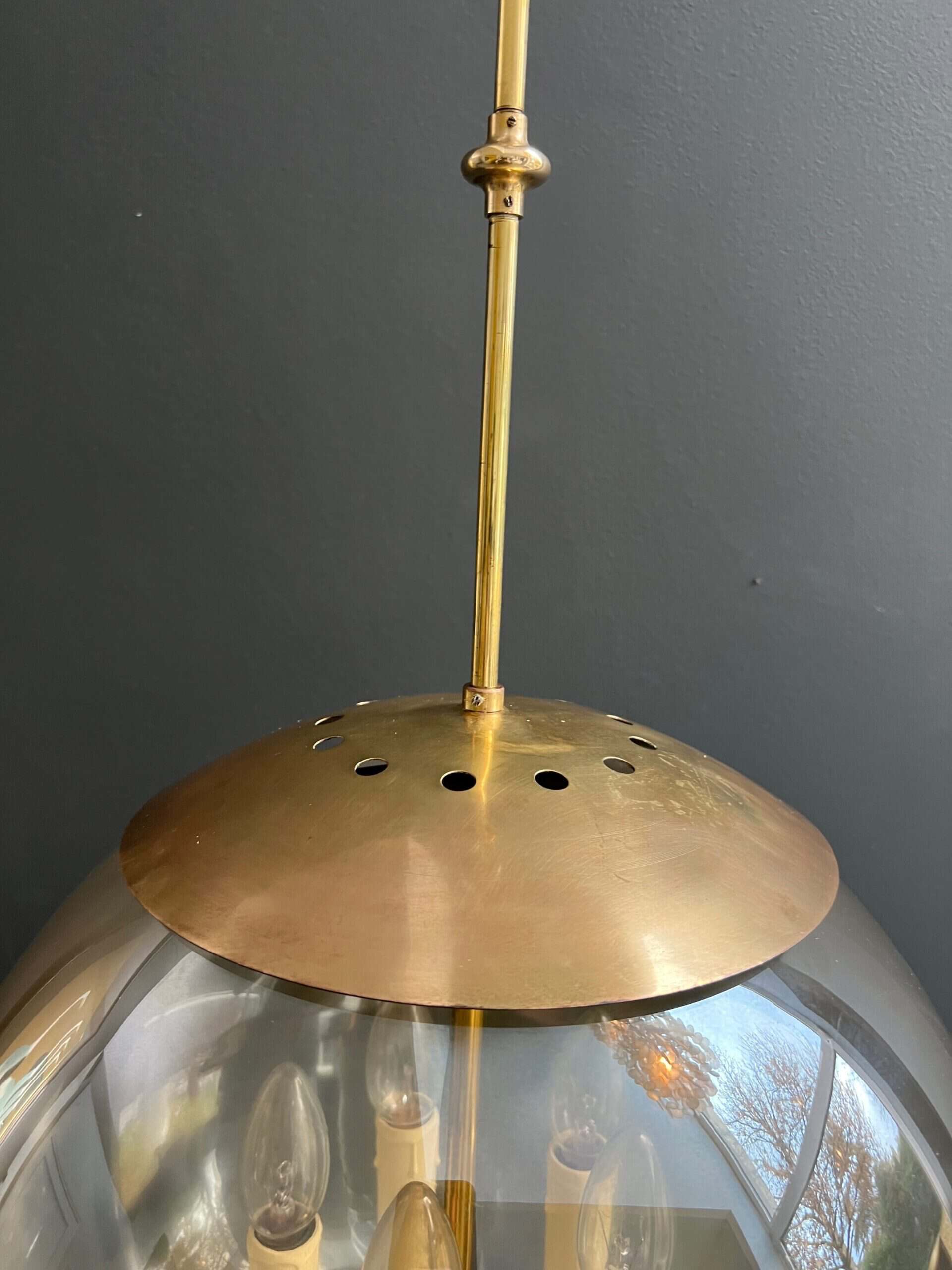1970s Smoked Glass Globe Pendant Light - Stem Detail - Styylish