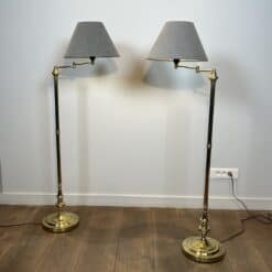 Pair of Brass Floor Reading Lamps with Articulated Arm and Grey Velvet. French Work in the Manner of Maison Jansen. Circa 1970. - Image 4