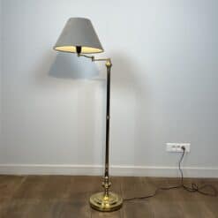 Pair of Brass Floor Reading Lamps with Articulated Arm and Grey Velvet. French Work in the Manner of Maison Jansen. Circa 1970. - Image 5