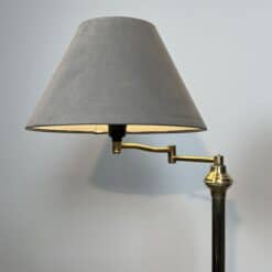 Pair of Brass Floor Reading Lamps with Articulated Arm and Grey Velvet. French Work in the Manner of Maison Jansen. Circa 1970. - Image 6