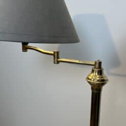 Pair of Brass Floor Reading Lamps with Articulated Arm and Grey Velvet. French Work in the Manner of Maison Jansen. Circa 1970. - Image 7