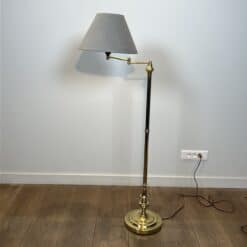 Pair of Brass Floor Reading Lamps with Articulated Arm and Grey Velvet. French Work in the Manner of Maison Jansen. Circa 1970. - Image 10