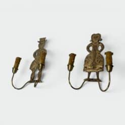 Pair of French 1950s Gilded Brass Figural Sconces - Angled View - Styylish