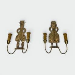 Pair of French 1950s Gilded Brass Figural Sconces - Front View - Styylish