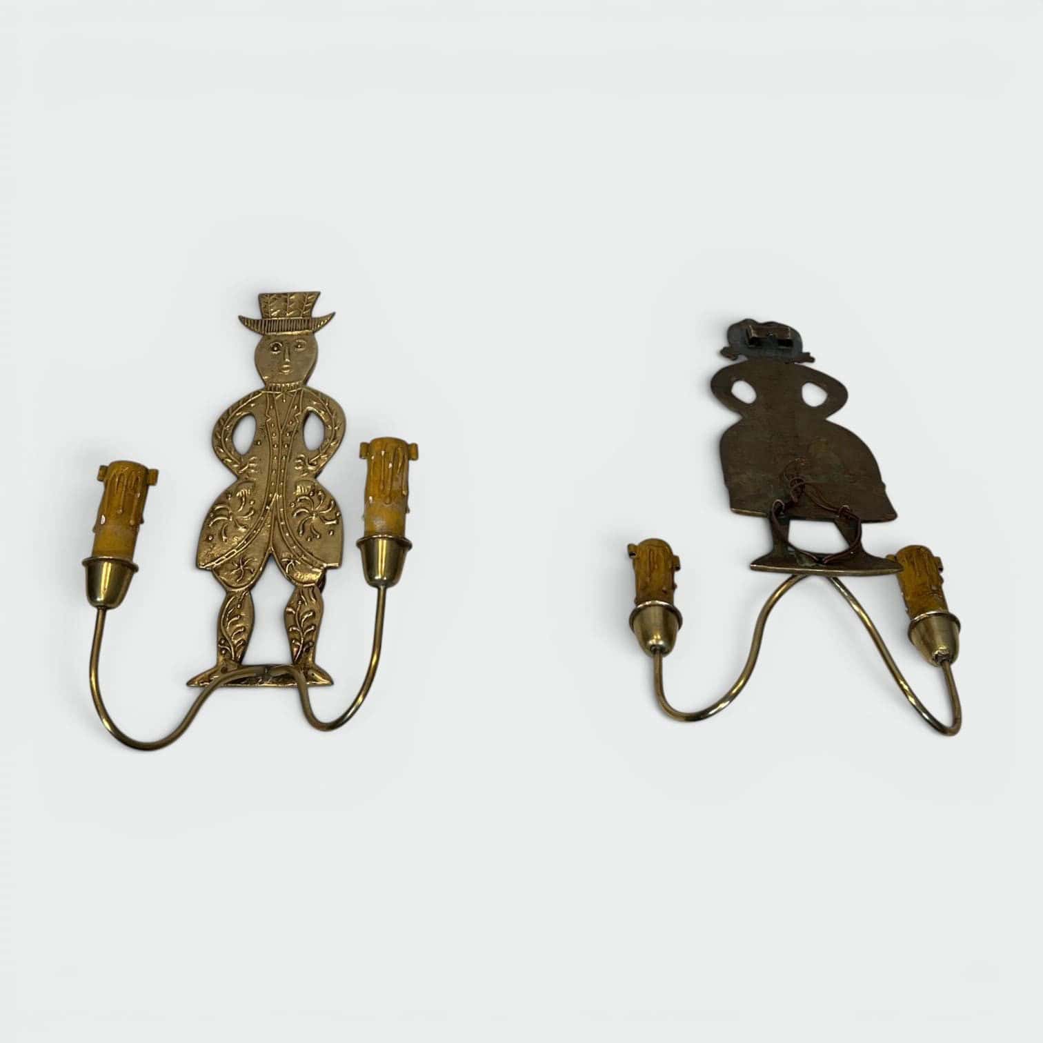 Pair of French 1950s Gilded Brass Figural Sconces - Front and Back View - Styylish
