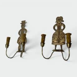 Pair of French 1950s Gilded Brass Figural Sconces - Wide View - Styylish