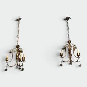 Pair of Italian 1950s Gilt Tole Chandelier Sconces