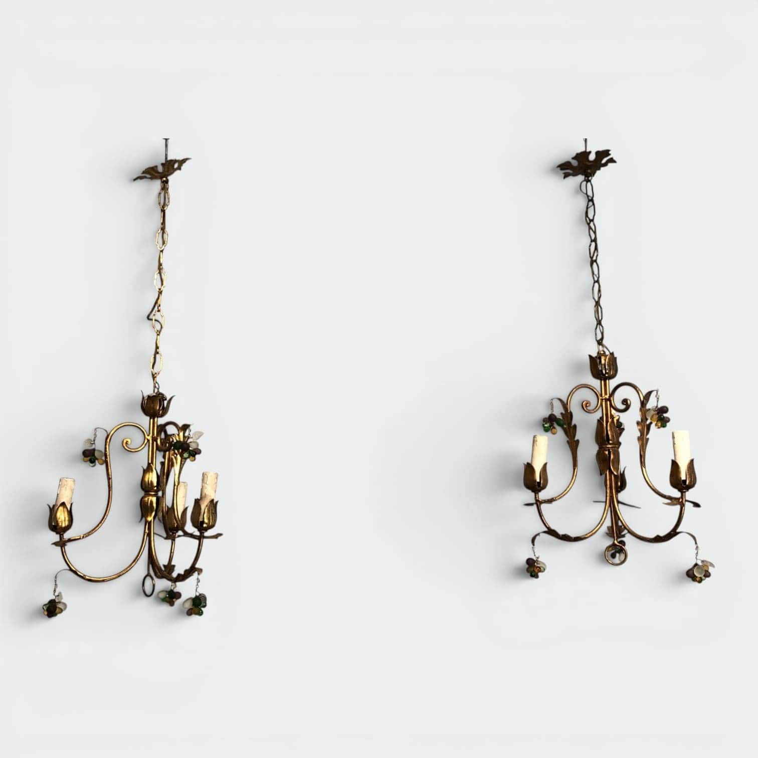 Pair of Italian 1950s Gilt Tole Chandelier Sconces - View Two - Styylish