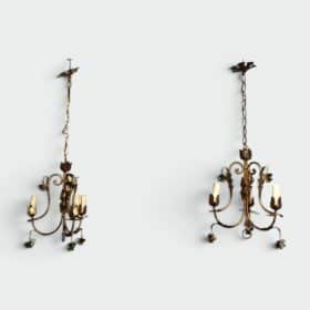 Pair of Italian 1950s Gilt Tole Chandelier Sconces