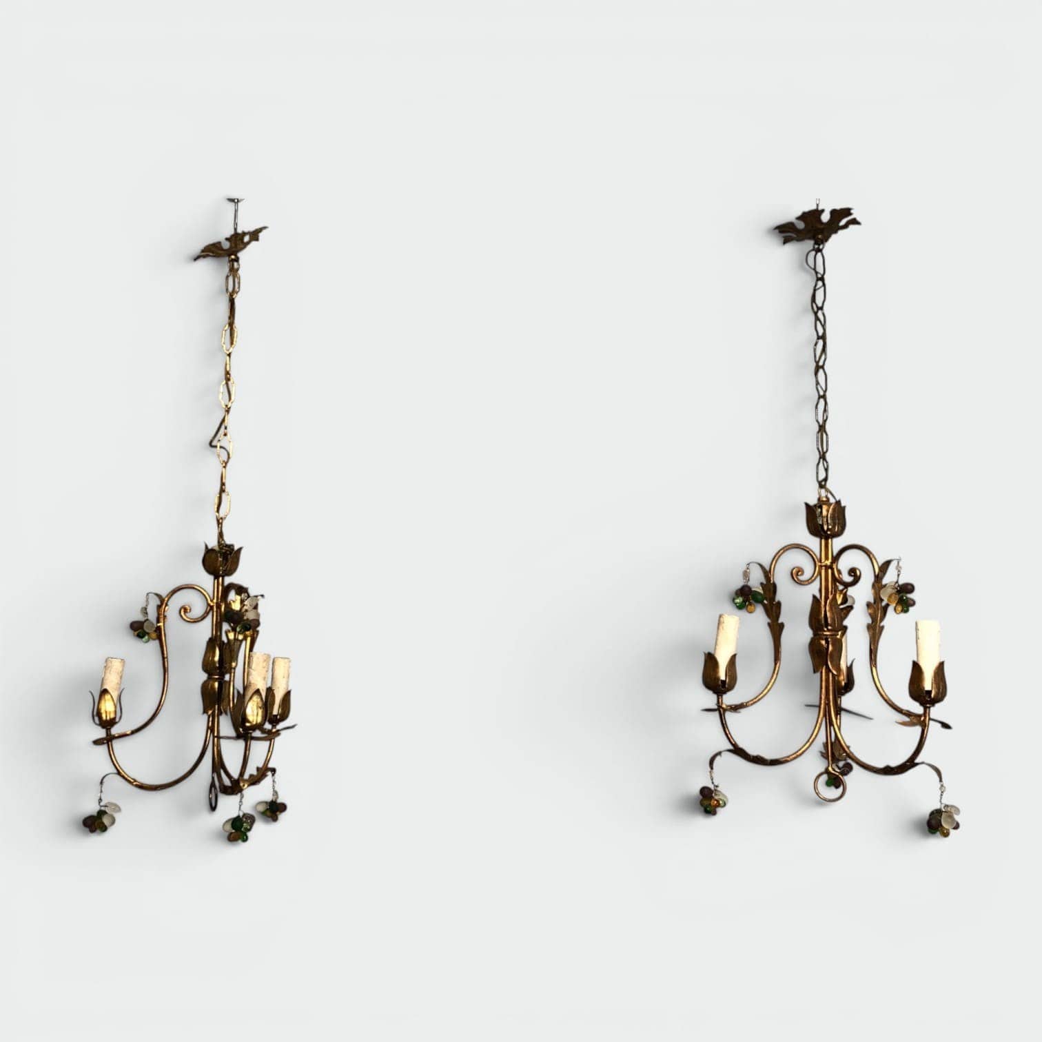 Pair of Italian 1950s Gilt Tole Chandelier Sconces - View One - Styylish