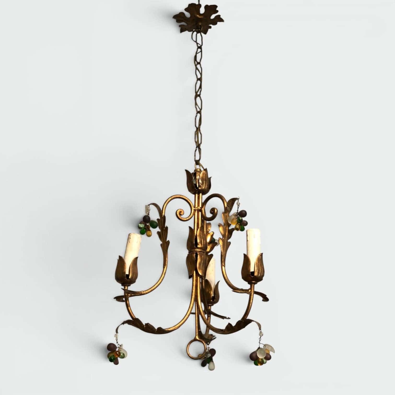 Pair of Italian 1950s Gilt Tole Chandelier Sconces - View Three - Styylish
