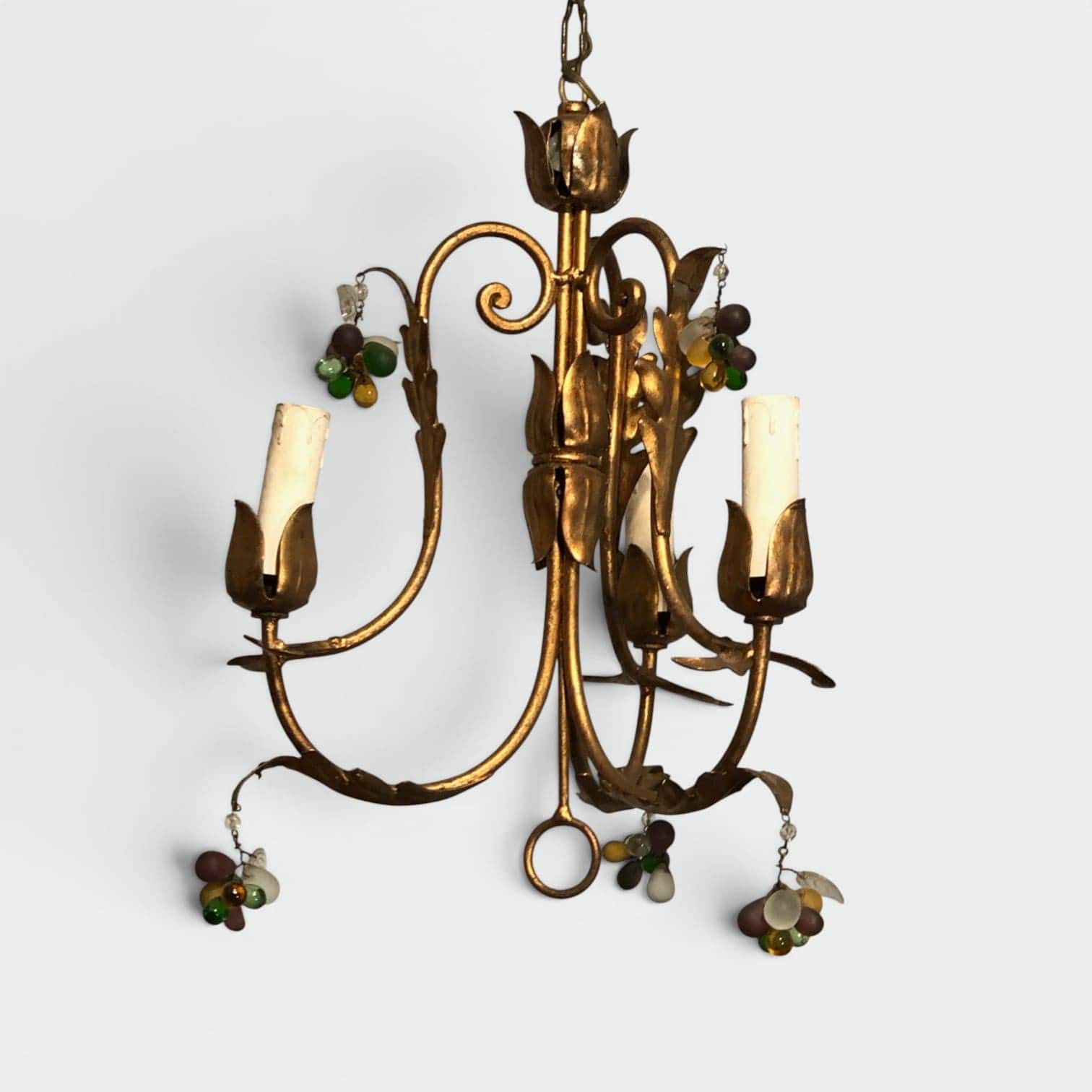 Pair of Italian 1950s Gilt Tole Chandelier Sconces - View Five - Styylish